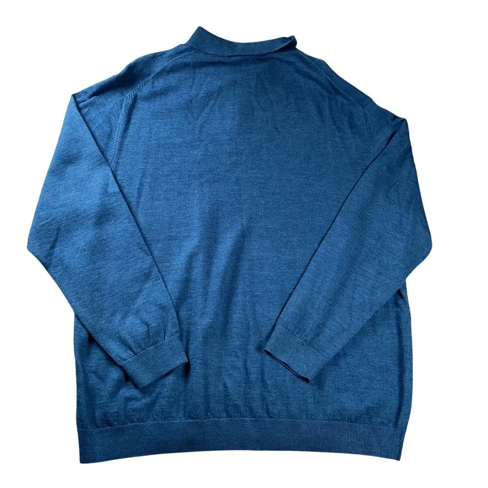 Turnbury Polo Sweater Mens XXL Blue Extra Fine Merino Wool Long Sleeve Knit